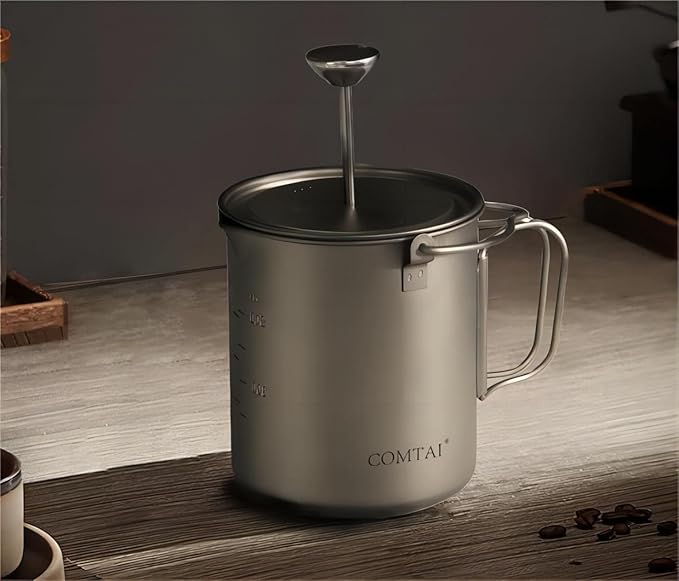 Titanium French Press Pot 750mL/25 fl oz Coffee Maker Camping with Lid and Filter Titanium French Press Cup Backpacking for Outdoor Hiking Camp