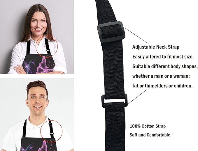 Purple Apron, Pink Purple Butterfly and Flowers Adjustable Bib Apron Kitchen Cooking Baking Gardening Apron for Women Men