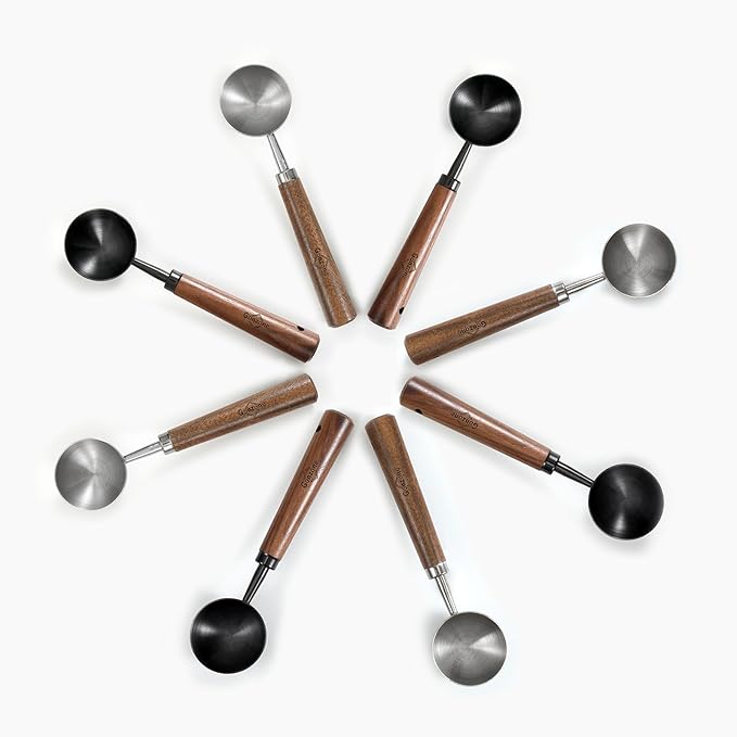 Vintage Coffee Measuring Spoon - 304 Stainless Steel, Coffee Scoop，10g Capacity, Walnut Handle - Perfect for Coffee, Tea, and More (Gunmetal (2 pcs))