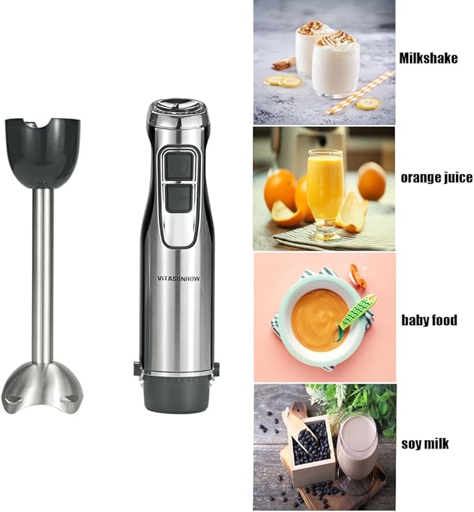 500W Powerful Hand Blender, 4-in-1 Immersion Blender with 6-Speed & Turbo, BPA-Free 600ml Beaker, Whisk, Food Chopper, Stainless Steel Blades, Ergonomic Grip