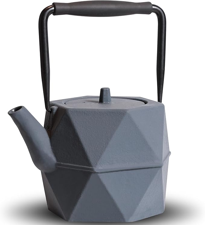 Cast Iron Teapot, 35oz Tea Kettle Stovetop Safe with Infuser for Tea Coffee, Japanese Minimalist Diamond Pattern Tea Pot with Enameled Interior, 1000ml Grey