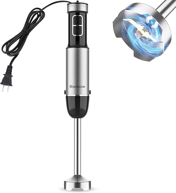 Blackcow Immersion Blender Handheld, 800W Powerful Electric Hand Blender with Titanium Alloy Blades, 12 Speeds & Turbo, Electric Hand Mixer for Smoothies, Soups, Baby Food and Purees