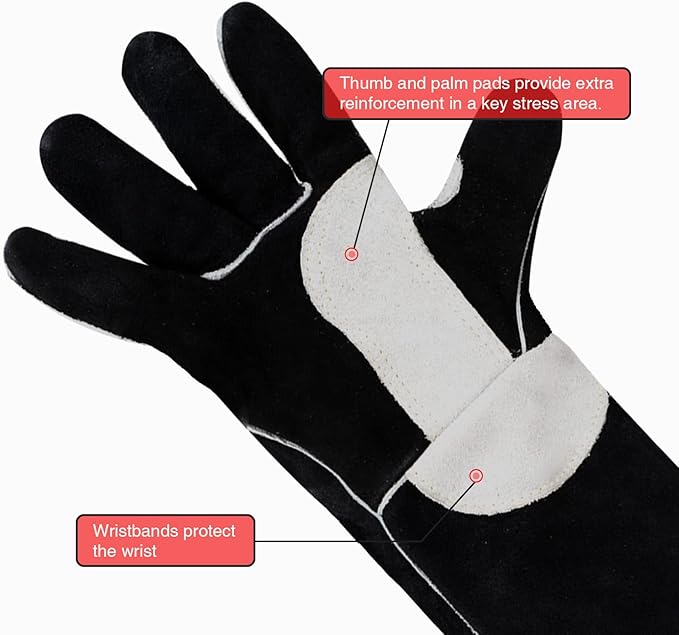 YESWELDER Leather Forge MIG Welding Gloves, Heat Fire Resistant Welders Gloves, Black, also Perfect for Grill/BBQ/Wood Stove/Oven/Fireplace/Cutting
