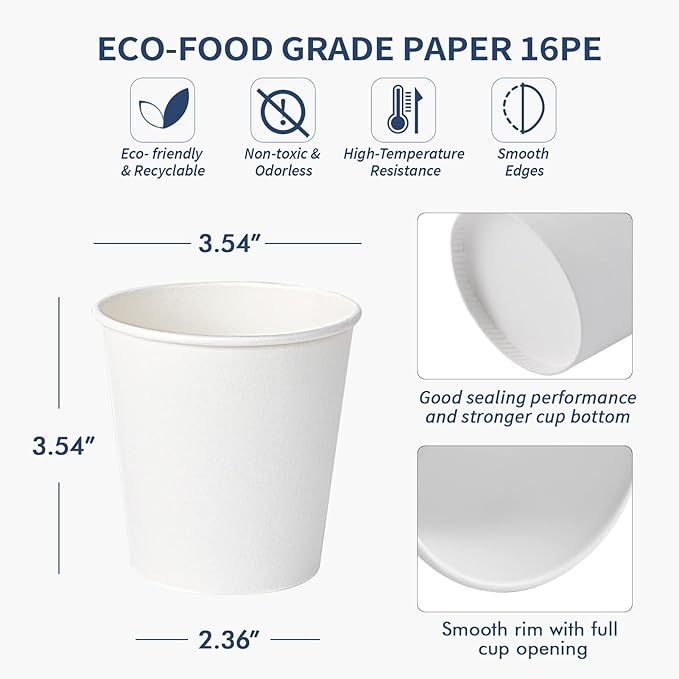 Turbo Bee 10 oz Disposable Coffee Paper Cups,270 Pack Hot Drinking Cups,White Paper Party Cups