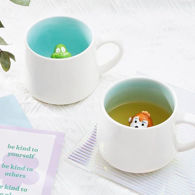 Penguin Ceramic Cup Hidden 3D Animal Inside Mug,12 oz Cute Cartoon Handmade Figurine Mugs,Christmas Birthday Surprise for Friends Family or Kids (Penguin)