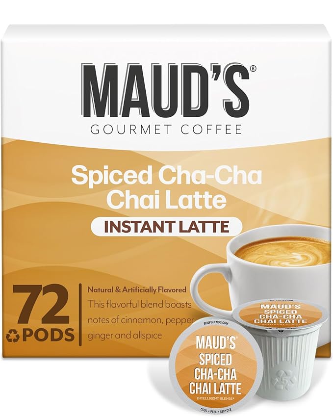 Maud's Chai Tea Latte Pods, 72 ct, Recyclable Single Serve Tea Pods - 100% Gourmet Blended Tea Leaves, Compatible with Keurig K Cups Maker
