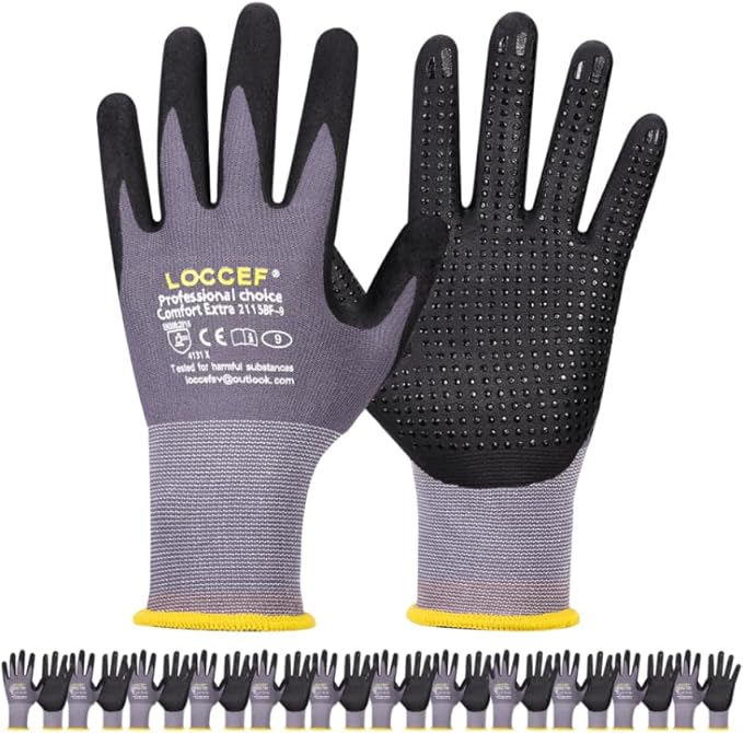 Work Gloves MicroFoam Nitrile Coated-6 Pairs,Endurance Seamless Knit Nylon,Dots on palm,Tacky Dot Grip Gloves