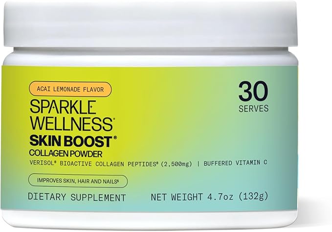 Sparkle Wellness VERISOL Bioactive Hydrolyzed Collagen Peptides | Collagen Powder Supplement with Vitamin C for Skin, Hair & Nail Health | Skin Boost (Acai Lemonade) [30-Serves]