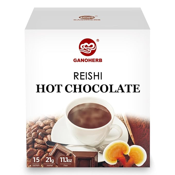 Mushroom Hot Chocolate Mix with Reishi, Mushroom Coffee Alternative Hot Cacao Powder for Energy, Mood and Immune System, Gluten Free, Vegan Mushroom Supplement, 15 Servings, 11.1 Ounce