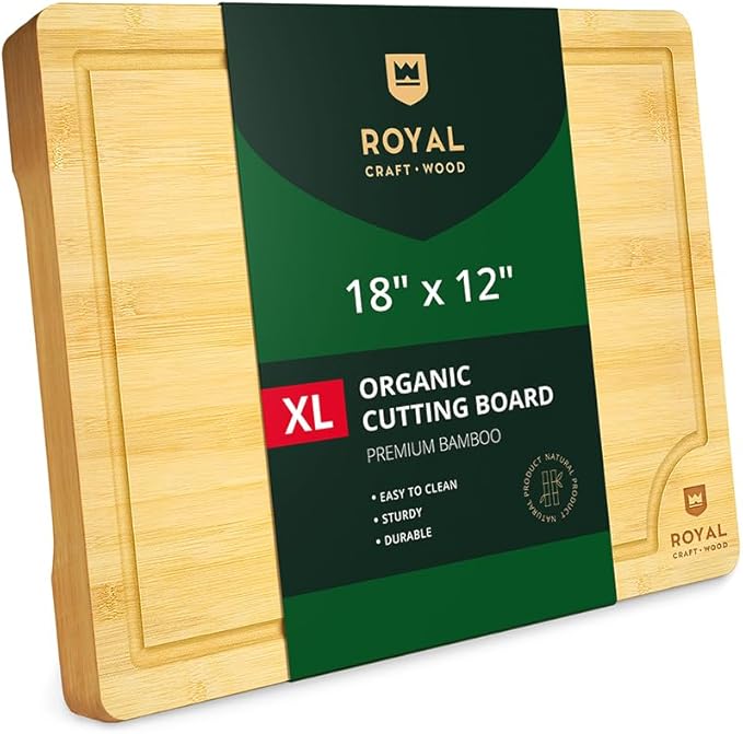 ROYAL CRAFT WOOD Extra Large Cutting Boards for Kitchen Meal Prep & Serving-Bamboo Wood Cutting Board with Deep Juice Groove - Charcuterie & Chopping Butcher Block for Meat - Gadgets Gift (XL 18x12")