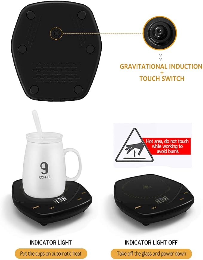 Coffee Mug Warmer for Desk,Candle Warmer Plate Auto Shut Off, Tea Espresso Beverage Coffee Warmer for Desk, Three Temperature Coffee Cup Warmer for Coffee Lover Gifts (Black, Without Mug)