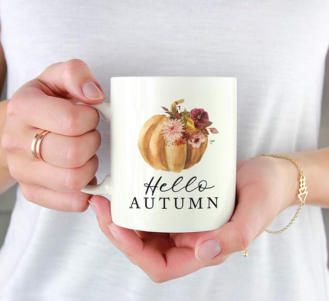 Andaz Press Fall Burgundy Marsala 11oz. Ceramic Coffee Tea Mug, Hello Autumn, 1-Pack, Pumpkin Floral Graphic, Birthday, Friend, Family, Coworker, Autumn Season, Festive Thanksgiving Ideas