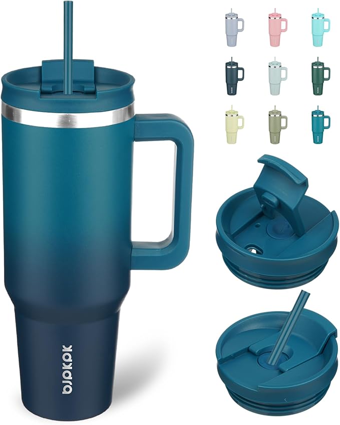 BJPKPK 40 oz Tumbler With Handle Insulated Tumblers With Lid And Straw Stainless Steel Thermal Cup,Indigo Black