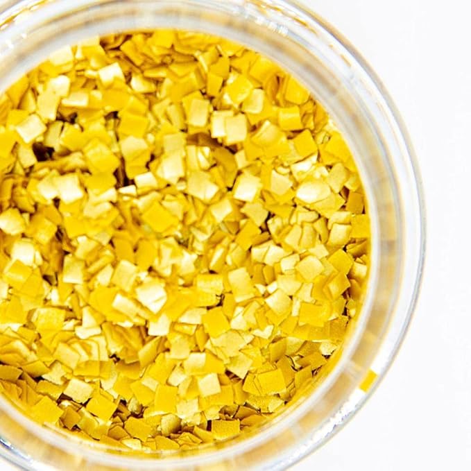 Gold Edible Square Shaped Glitter for Cakes, Drinks - Fancy Edible Square Cake Decorations in Metallic Gold for Cake Decorating, Toppings - Vegan Shimmer Squares Dessert Glitters for Cupcakes