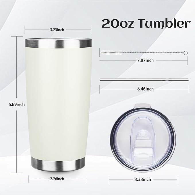 20oz Tumbler Bulk with Lid and Straw, Stainless Steel Double Wall Vacuum Insulated Travel Mug, Powder Coated Coffee Cups for Hot and Cold Drinks,Funny Gifts for Women Men(Cream-coloured,1)