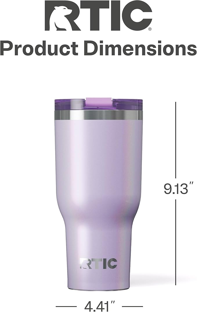RTIC 40oz Essential Tumbler with Lid, Insulated, Stainless Steel, Metal, Double Wall Vacuum-Insulation, Ceramic Lined, Travel Cup for Iced Coffee, Tea, Hot and Cold Drink, Lavender Glitter