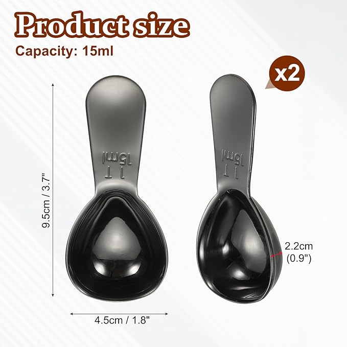 uxcell 2Pcs Stainless Steel Coffee Scoop, 15ml Short Handle Measuring Spoon for Ground Coffee Tea Sugar Kitchen Gifts, Black