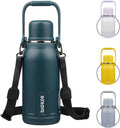BJPKPK Insulated 40oz Thermos Disherwasher Safe Water Bottle with Lid and Carry Handle Stainless Steel Water Bottles for Sports,Navy Blue