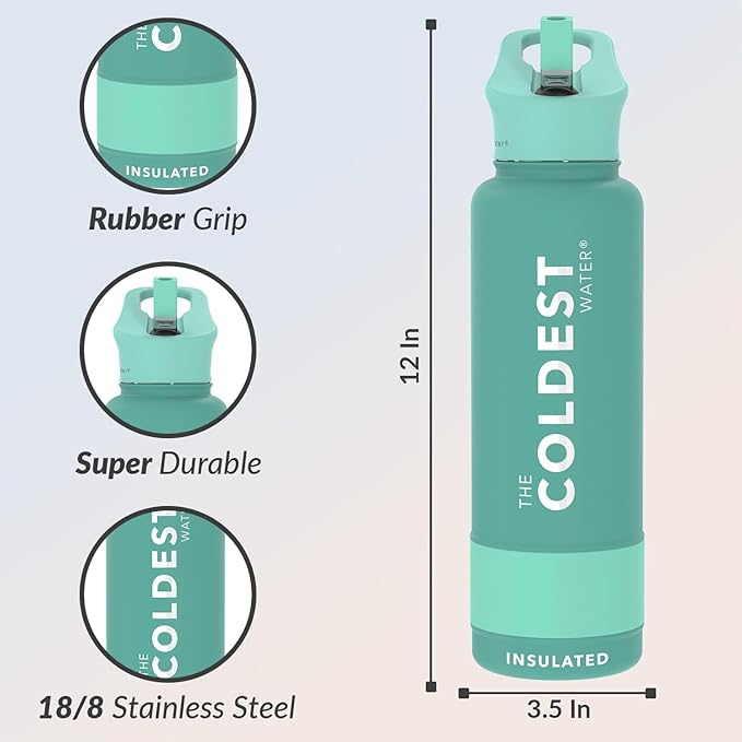 Coldest Insulated Water Bottle with Straw Lid - Stainless Steel Metal Insulated Bottle for Men & Women (Terraform Green, 40 oz)