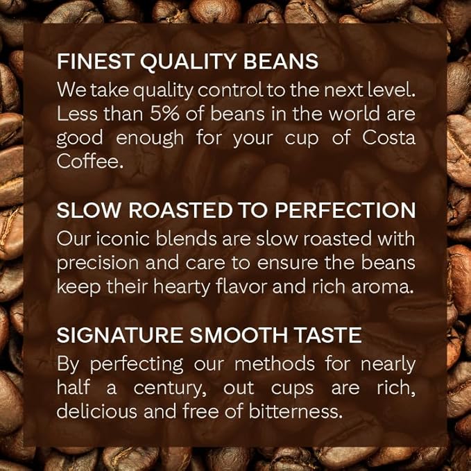 Costa Coffee Ground Coffee, Signature Blend Medium Roast, 12oz each, Rainforest Alliance Certified