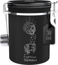 Large Coffee Canister – Airtight Stainless Steel Storage Container with Date Tracker & Scoop, Sealed Jar for Grounds, Beans, Tea, Flour, Cereal, and Sugar (Black Esspresso, 38OZ)