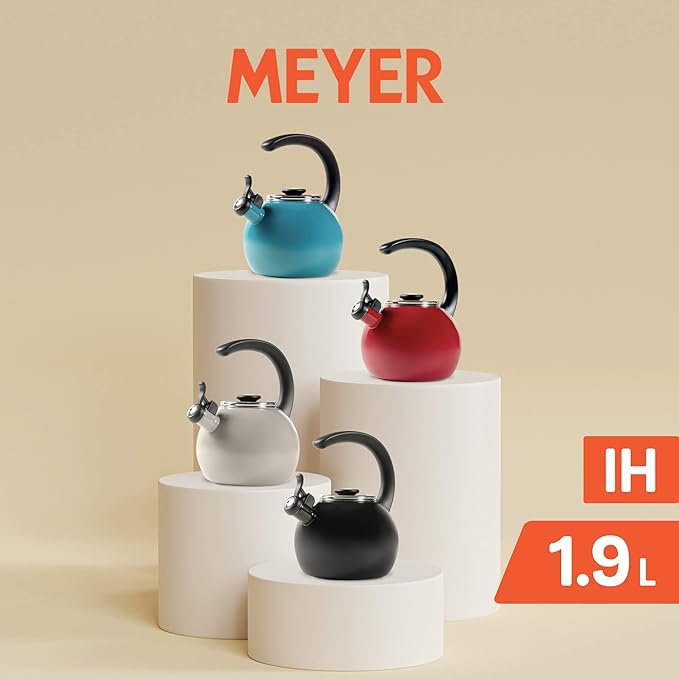 Circulon Enamel on Steel Whistling Teakettle/Teapot With Flip-Up Spout, 2 Quart - Gray