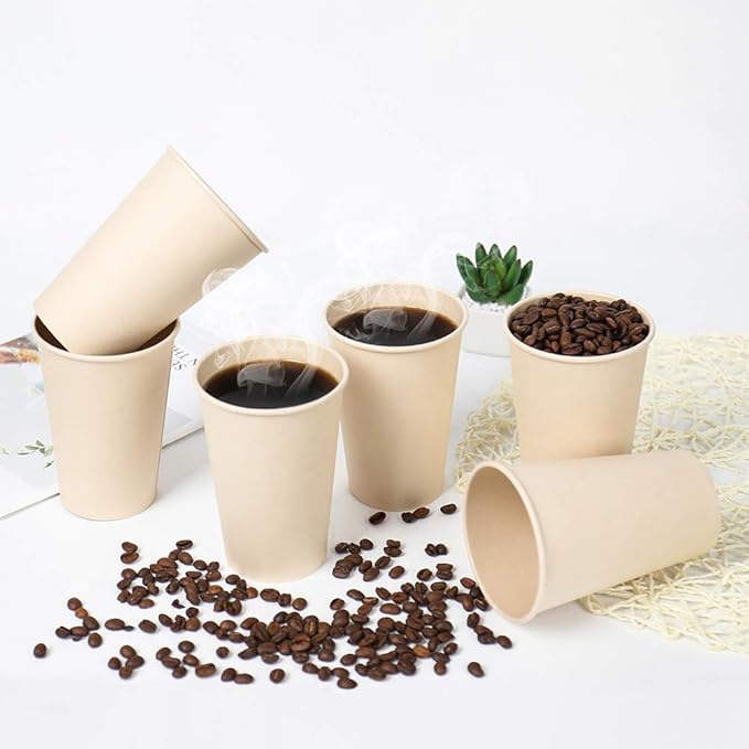 Bamboo Fiber 120 Count 16 oz Disposable Light Brown Paper Coffee Cups, Perfect for Hot Drinks