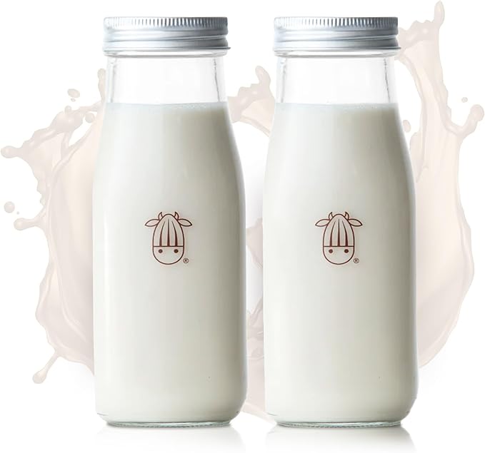 Almond Cow 300ml Glass Jar with Rust-Resistant Aluminum Cap - Reusable, Eco-Friendly Storage for Plant-Based Milk, Creamers, Wellness Shots, and Ingredients - Minimalist, Vintage-Inspired Design
