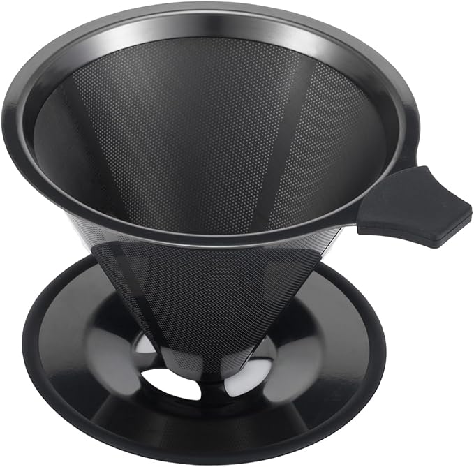 Pour Over Coffee Maker INSINTAR Stainless Steel Pour Over Drip Coffee Filter Paperless Coffee Strainer Reusable Single Cup Coffee Maker 1-4 Cup (Titanium Black)