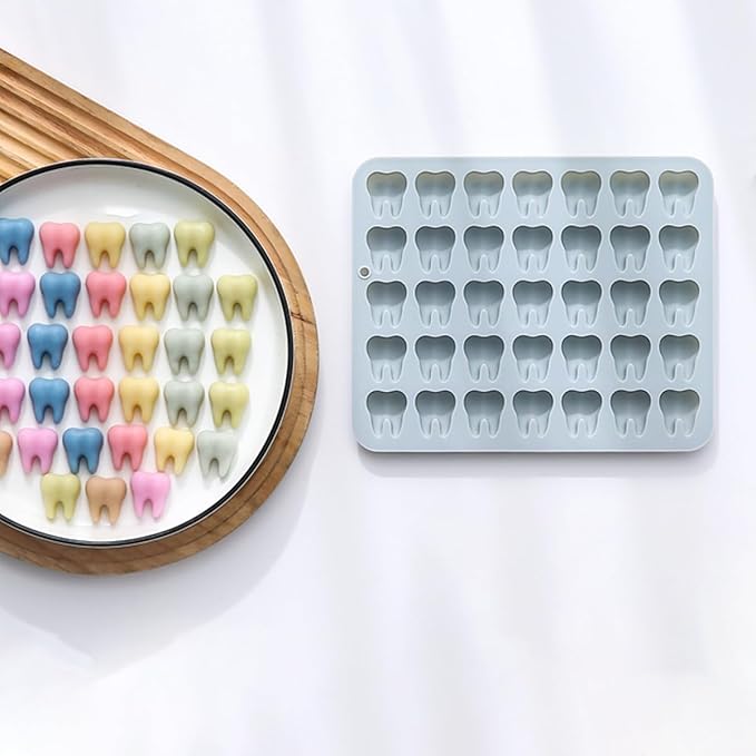 Unique Tooth Shape Candy, Chocolate Silicone Molds Set, 70 Cavity, Non Stick Mold for Gummy, Cupcake Topper, Snack, Biscuit, Handmade Diy, 2 Count, Blue