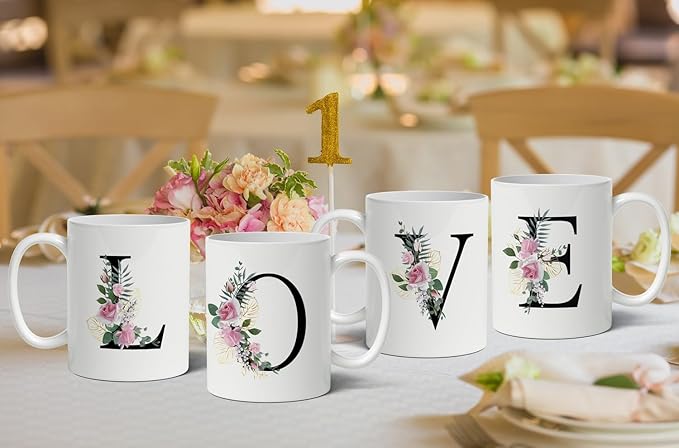 Retreez Initial A-Z Floral Botanical Bouquet Alphabet Monogrammed Monogram Mug 11 Oz Ceramic Tea Coffee Mugs - Appreciation Thank You Wedding Birthday Gifts for her friend coworker sister - K Initial