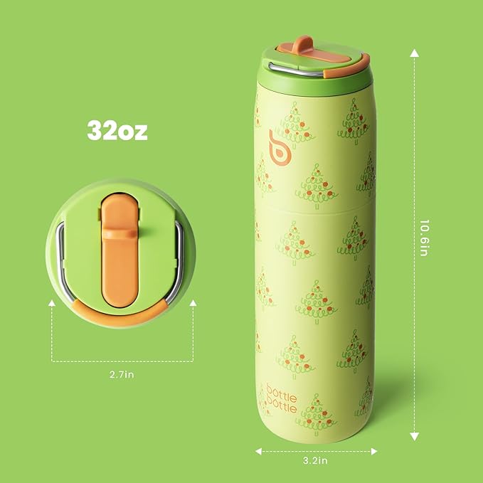 BOTTLE BOTTLE Stainless Steel Water Bottle with Straw Lid and Handle 32 oz Vacuum Insulated Cup for Sports Travel Gym Hiking,Leak-Proof Wide Mouth Water Bottles for Women and Men,tree