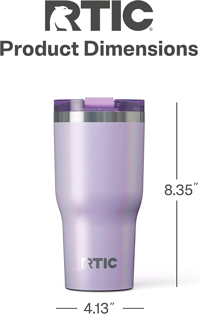 RTIC 30oz Essential Tumbler with Lid, Insulated, Stainless Steel, Metal, Double Wall Vacuum-Insulation, Ceramic Lined, Travel Cup for Iced Coffee, Tea, Hot and Cold Drink, Lavender Glitter