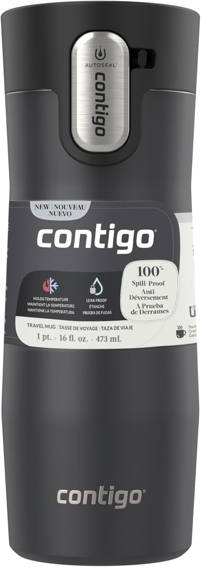 Contigo West Loop 3.0 Stainless Steel Insulated Travel Mug, Leak Proof with AutoSeal Lid, 16oz, Matte Black