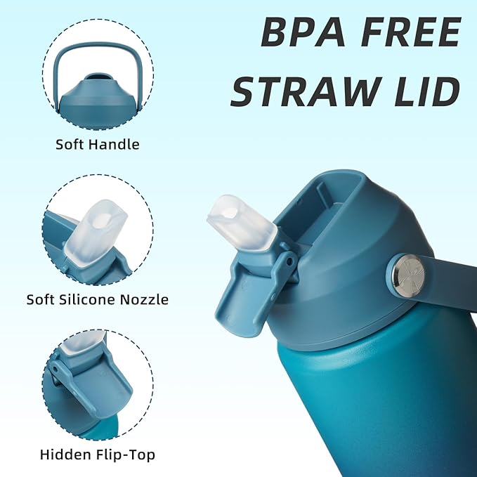 BJPKPK Insulated Water Bottle with Straw Lid, 12oz Thermos Water Bottles with Soft Nozzle, Flex Handle & Non-slip Boot, BPA Free Leak Proof Stainless Steel Metal Thermos, Tumblers, Cups,Vast