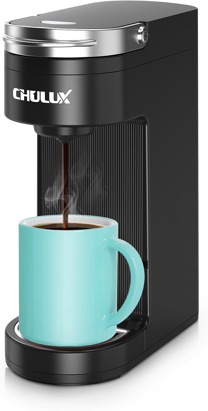 CHULUX Slim Single Serve Coffee Maker for K Cup, Mini Travel One Cup Coffee Machine for Home, Desk, Kitchen and Bedroom, Fits Travel Mug, Black