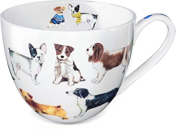 Cute Dog Mugs for Daily Coffee and Tea, Premium 20 oz Bone China Coffee Tea Hug Mug, Perfect Holiday and Birthday Gift for Dog Lovers, Designed in England by Harvest Green Studio
