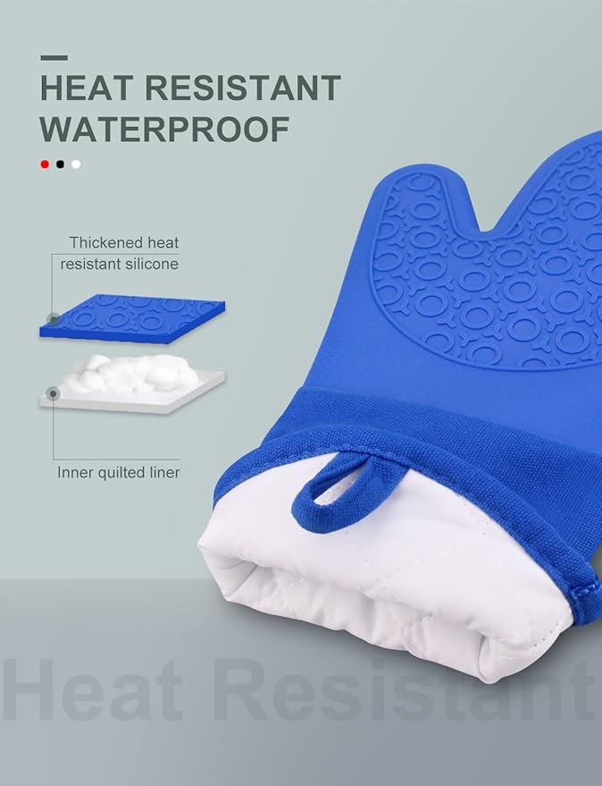 sungwoo Silicone Oven Mitts, Heat Resistant Oven Gloves with Quilted Liner Non-Slip Textured Grip Perfect for BBQ, Baking, Cooking and Grilling - 1 Pair 13.8 Inch Royal Blue