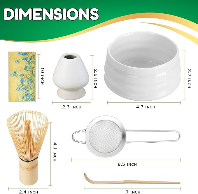 Matcha Whisk Set with Matcha Bowl, Matcha Bamboo Whisk, Scoop, Sifter, Matcha Whisk Holder Unique Gifts for Women Men Girl Friend Home Kitchen Decor Gifts for Christmas, Birthday, matcha kit
