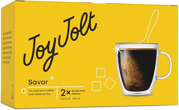 JoyJolt Savor Double Wall Insulated Glasses - Coffee Mugs (Set of 2) - 13.5-Ounces