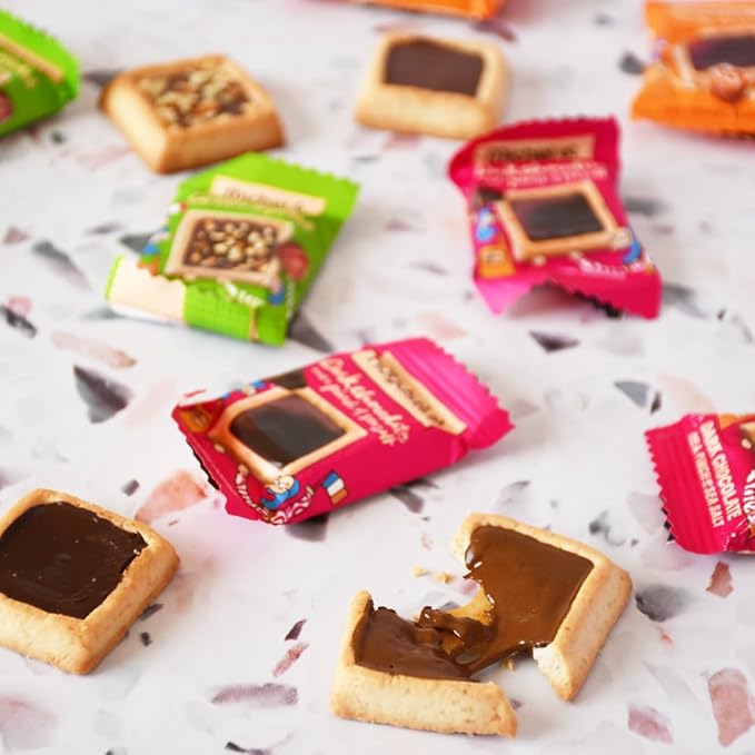 Michel et Augustin Cookies, Individually Wrapped Snacks, Gourmet Milk Chocolate & Hazelnut Shortbread, 15 French Butter Cookies