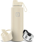 IRON °FLASK Camping & Hiking Hydration Flask with 3 Lids - Stainless Steel, Double Walled & Vacuum Insulated Water Bottle - Leak Proof & BPA Free (Cashmere Cream, Spout - 40 oz)