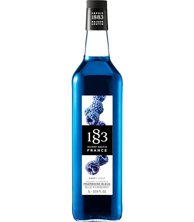 1883 Blue Raspberry Syrup for Drinks, Made in France, 1 Liter Glass Bottle