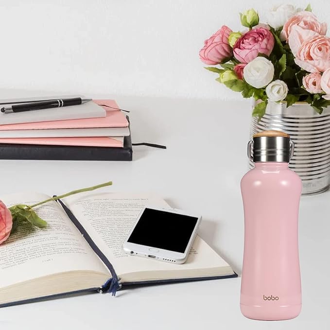 YOHKOH Mini Insulated Water Bottle With Bamboo Lid - 11.8oz Small Vacuum Insulated Water Bottle for Women Kids, 12 Hrs Hot & 24 Hrs Cold Stainless Steel Thermos Leak-Proof BPA-Free (11.8oz,Pink)