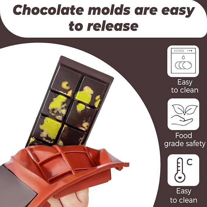 HABP GLOBAL 1 inch Chocolate Bar Mold, Silicone Deep Mold Ideal for making Homemade Stuffed Dubai Pistachio Chocolate,