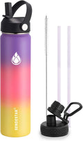 SENDESTAR Water Bottle 24oz Double Wall Vacuum Insulated Leak Proof Stainless Steel Sports Water Bottle—Wide Mouth with New Flex Straw Lid & Spout Lid (Havana)