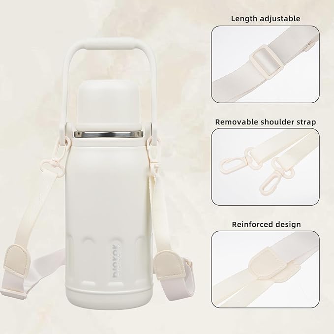 BJPKPK Insulated Water Bottle Leak Proof 27oz Stainless Steel Water Bottles with Handle and Lid Travel Metal Thermos,Beige