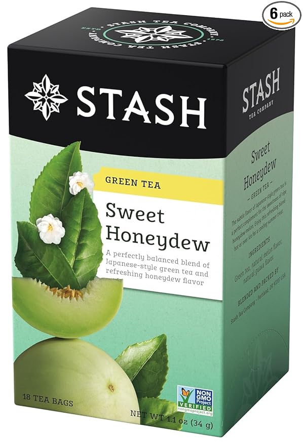 Stash Tea Sweet Honeydew Green Tea - Caffeinated, Non-GMO Project Verified Premium Tea with No Artificial Ingredients, 18 Count (Pack of 6) - 108 Bags Total
