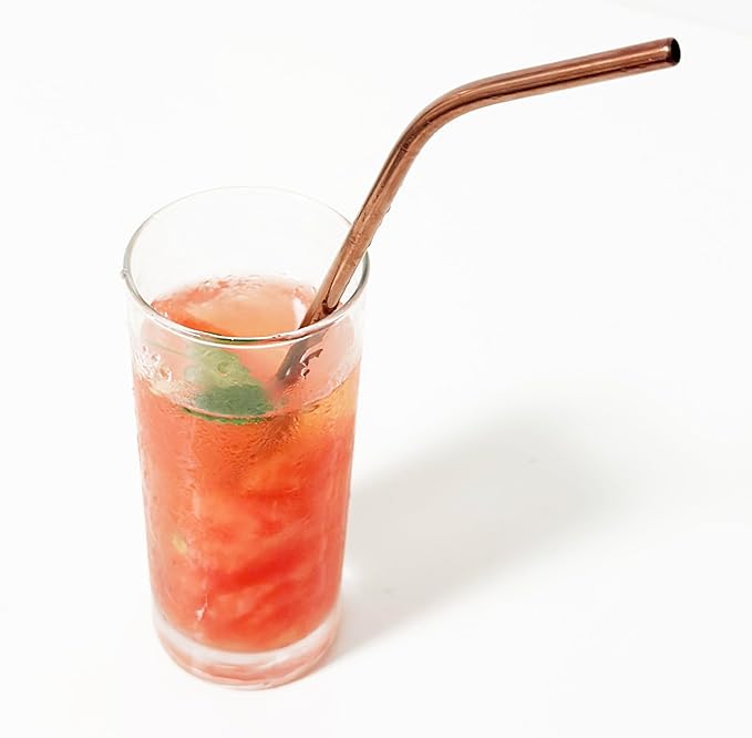 10 Pcs Stainless Steel Straws, Reusable Drinking Straws, Bent Metal Straw Sets with 2 Pcs Cleaning Brushes (Rose Gold, 10.5 Inch)