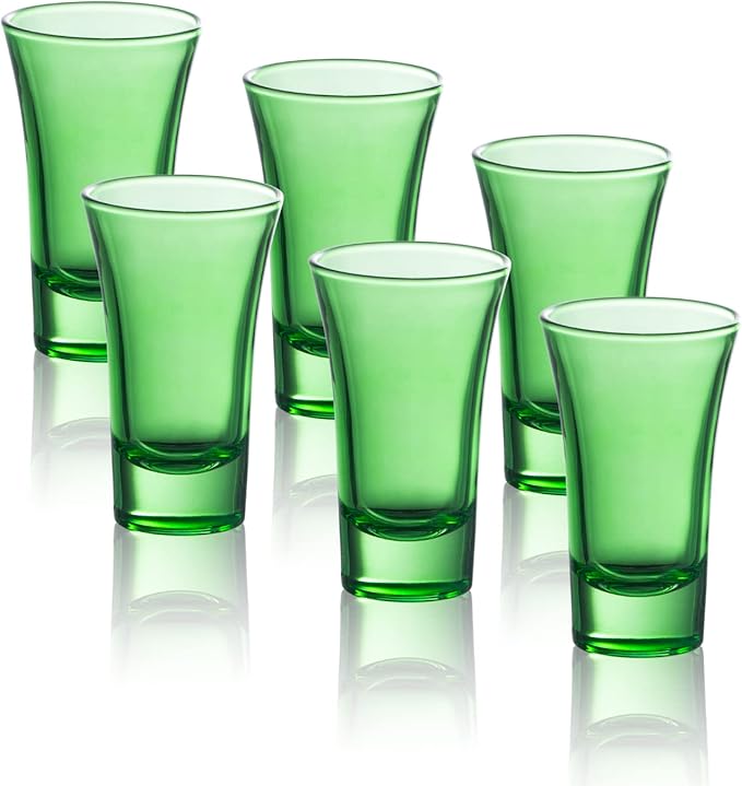 M&N HOME Green 2 Oz Shot Glasses, Set of 6, Heavy Base, Christmas Gift